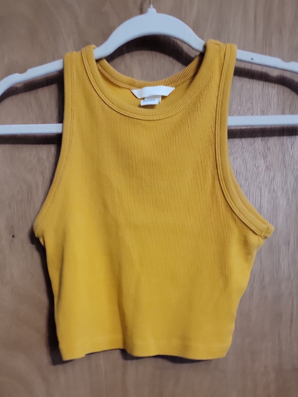 H&M Ribbed Cropped Tank Top in Mustard